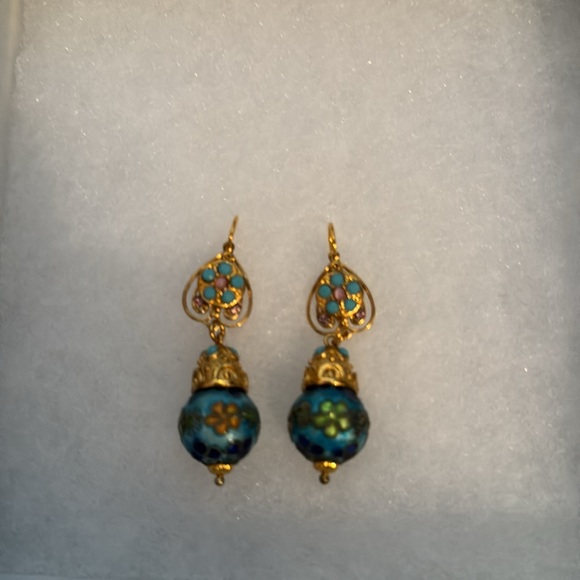 Vintage Barrera Gold Plated Turquoise Earrings - Picture 2 of 7
